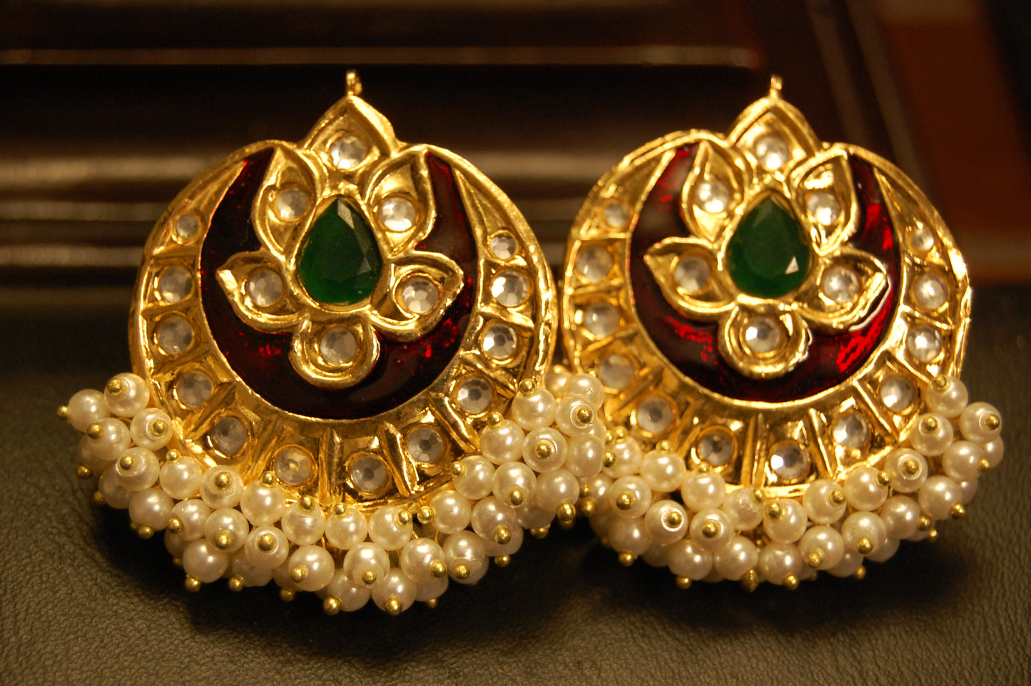 RED MEENA WITH GREEN STONE EARRINGS