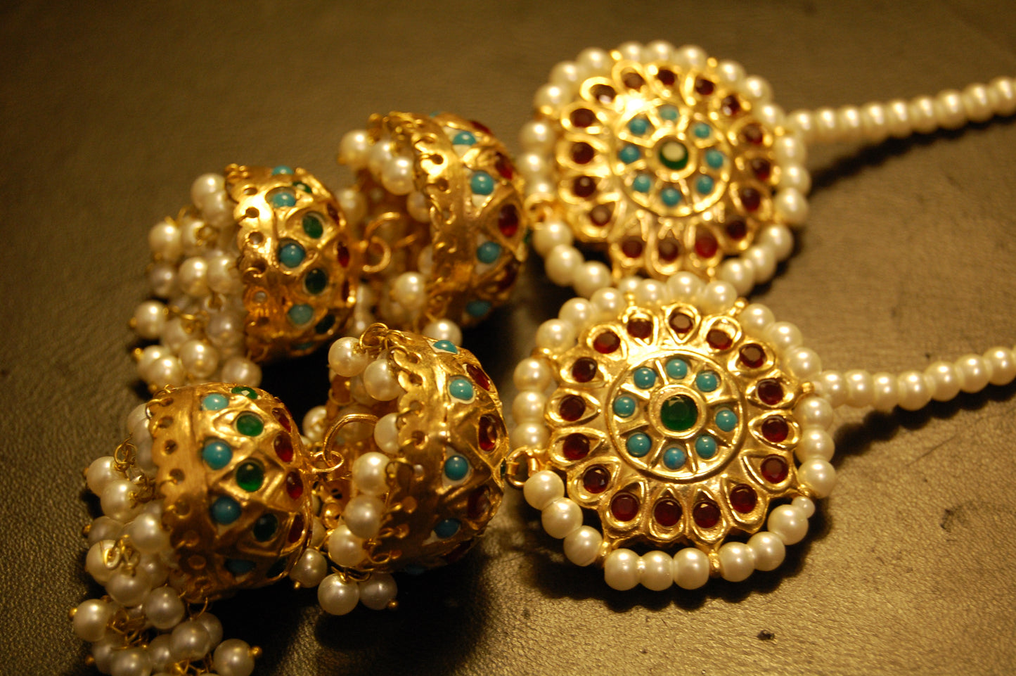 MULTI STONE TWO LAYERED JHUMKAS