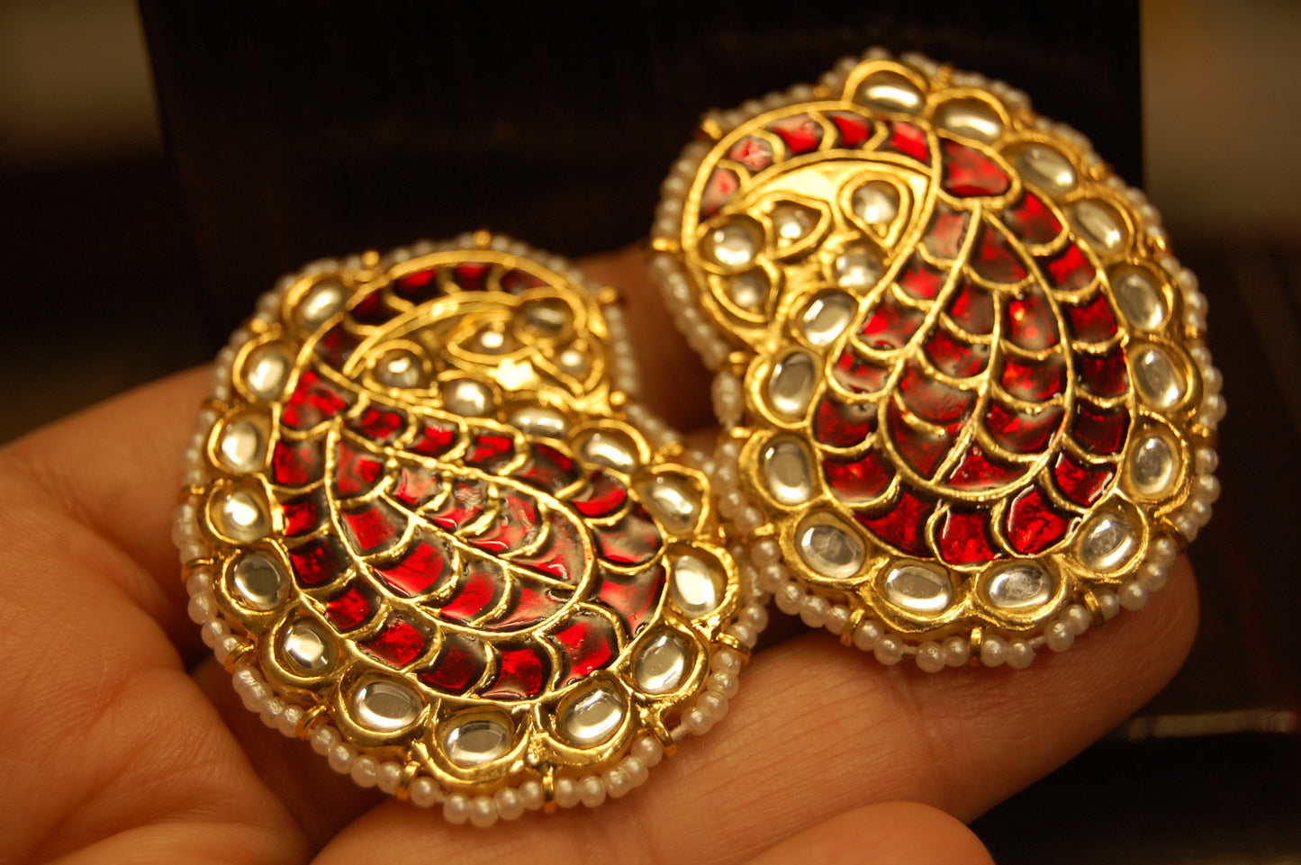 RED KUNDAN & MEENA PAISLEY EARRINGS