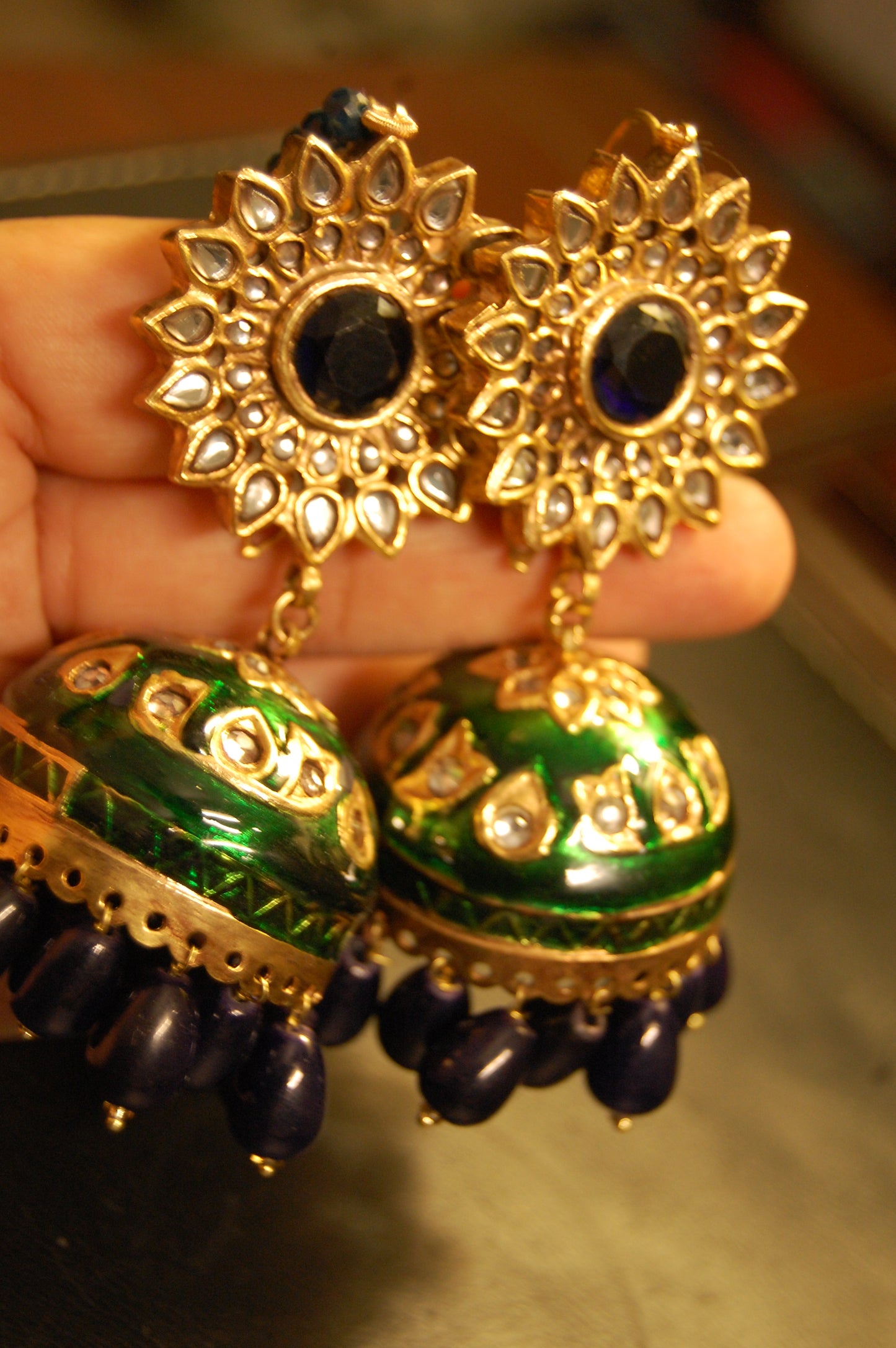 GREEN MEENA & BLUE KUNDAN JHUMKAS