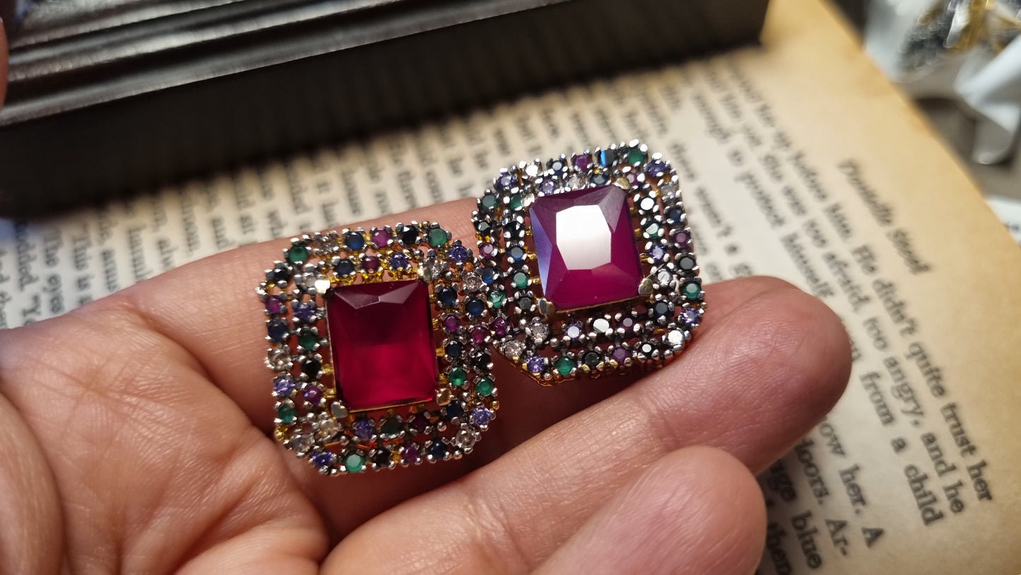 MULTI & RED SQUARE EARRINGS