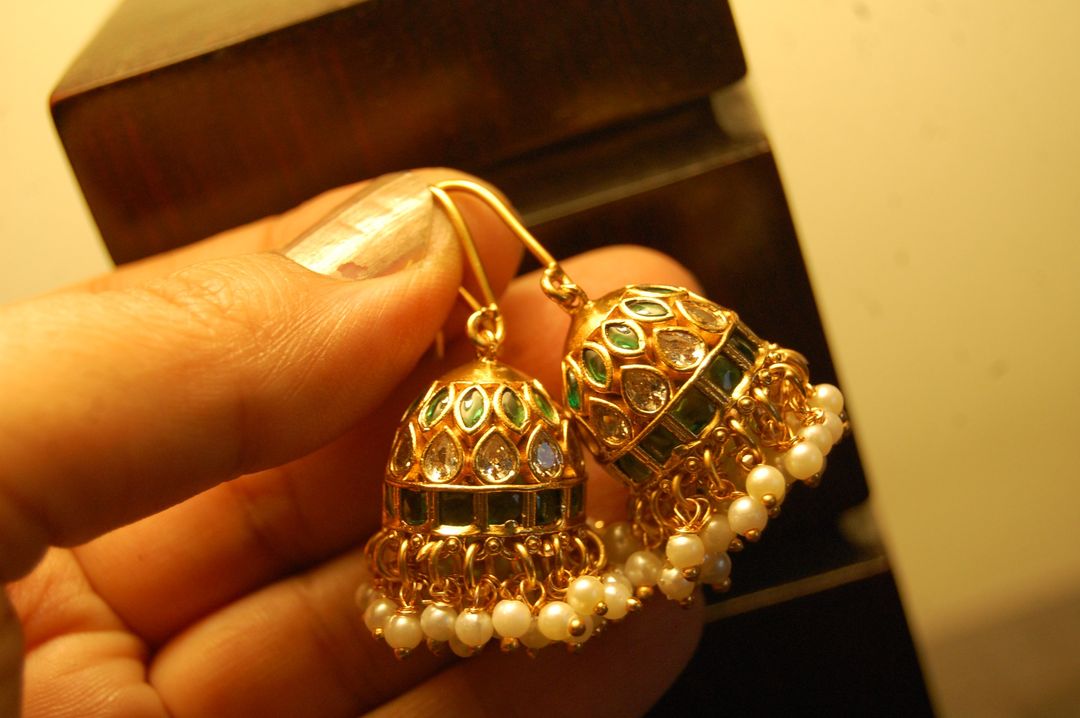 JHUMKIS IN GREEN WITH PEARLS