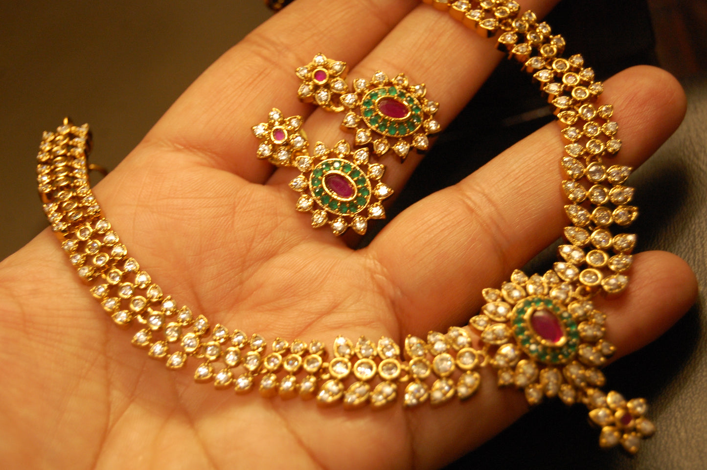 SOUTH INDIAN PEARL NECKLACE SET IN ZIRCON