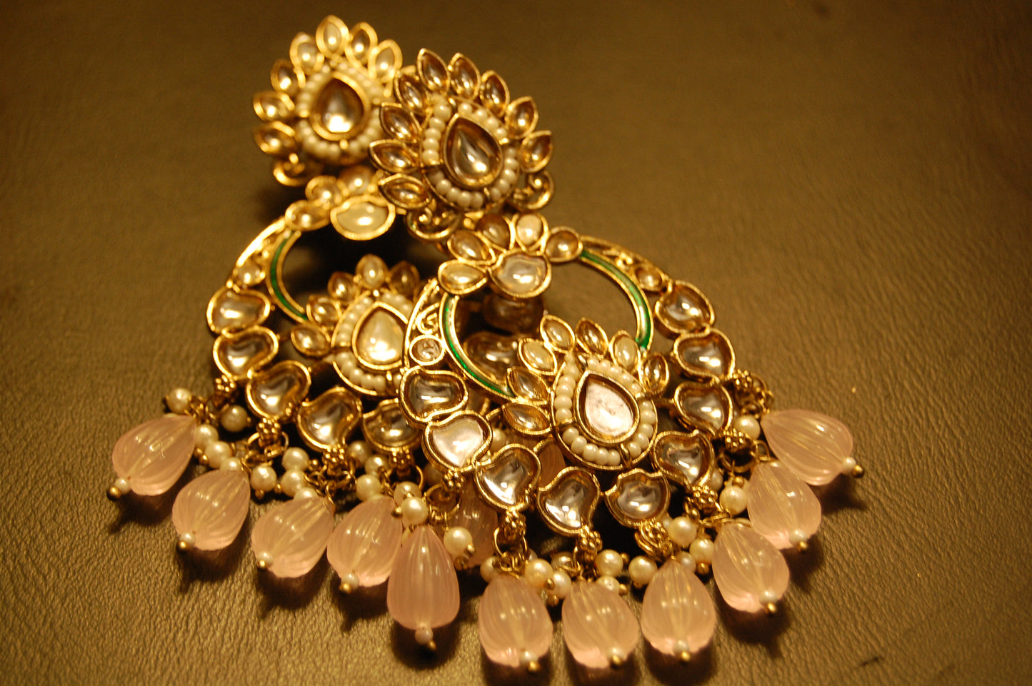 KUNDAN EARRINGS WITH PINK STONES