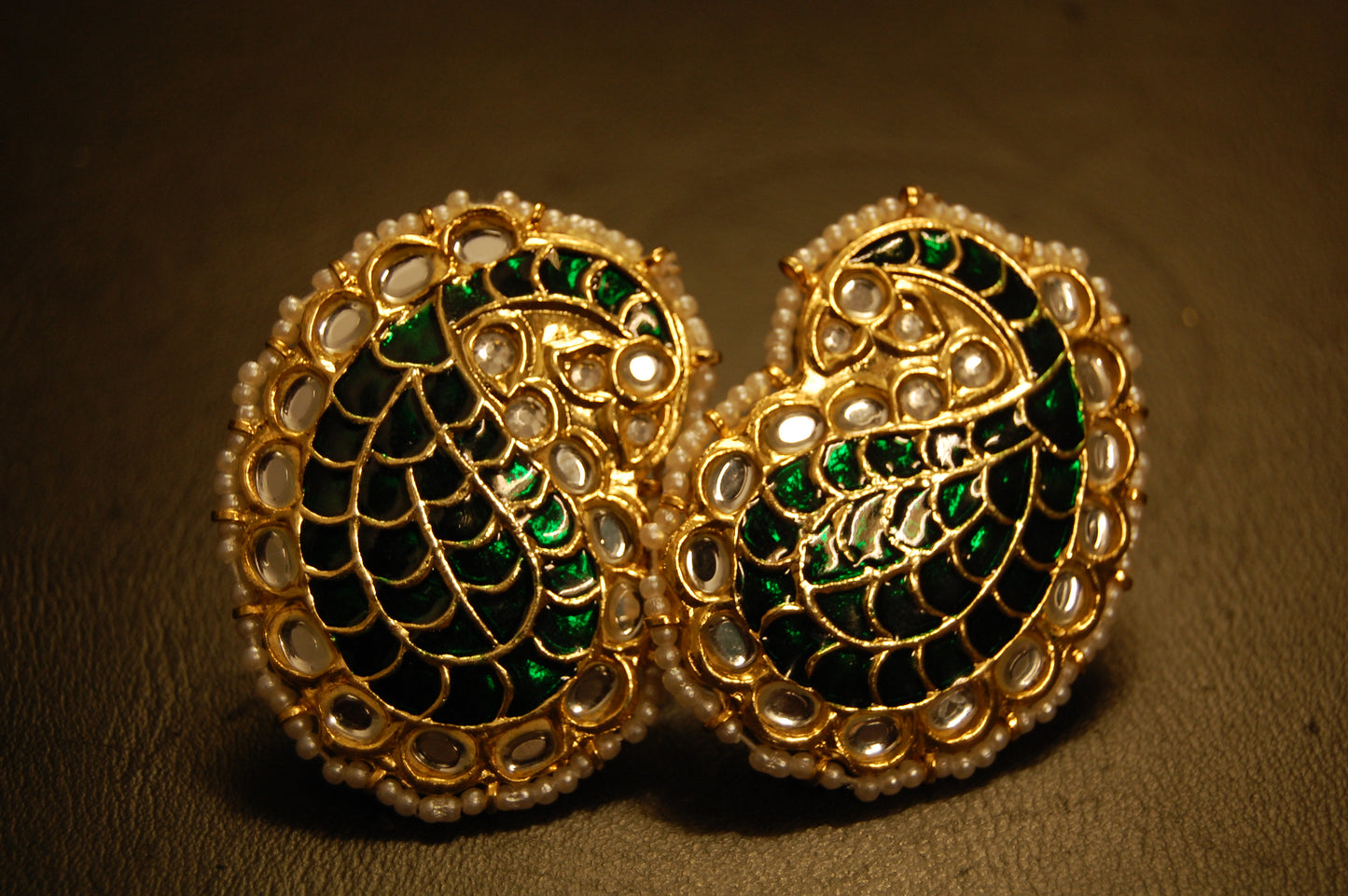 GREEN KUNDAN & MEENA PAISLEY EARRINGS
