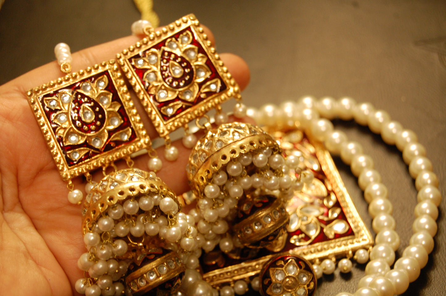 KUNDAN & RED JHUMKAS