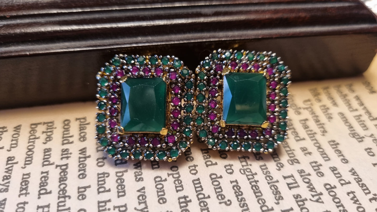 GREEN & RED SQUARE EARRINGS
