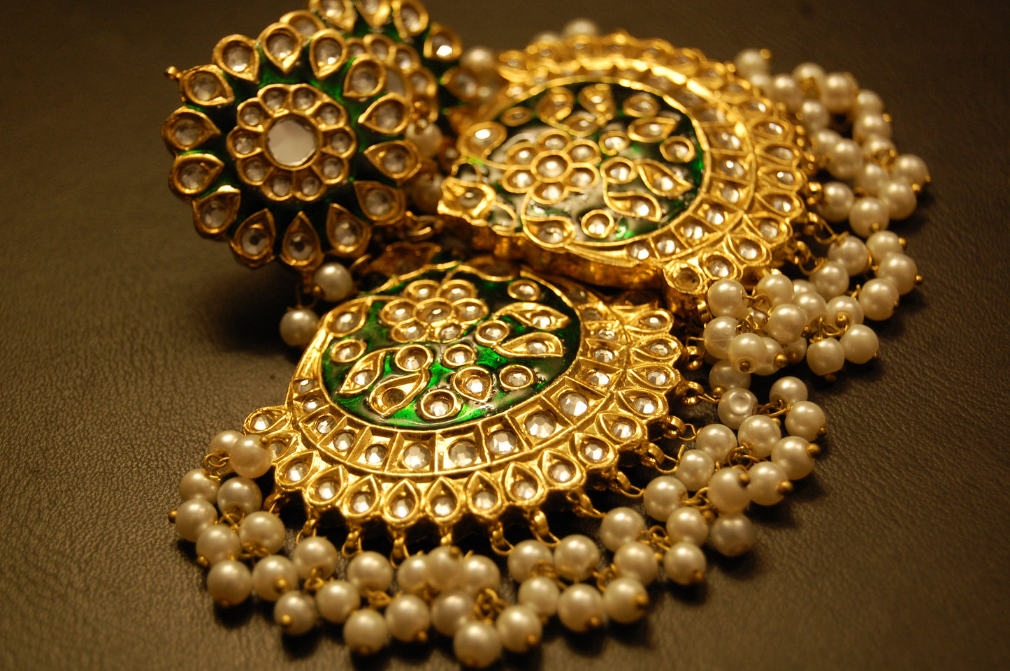 GREEN MEENA & KUNDAN EARRINGS