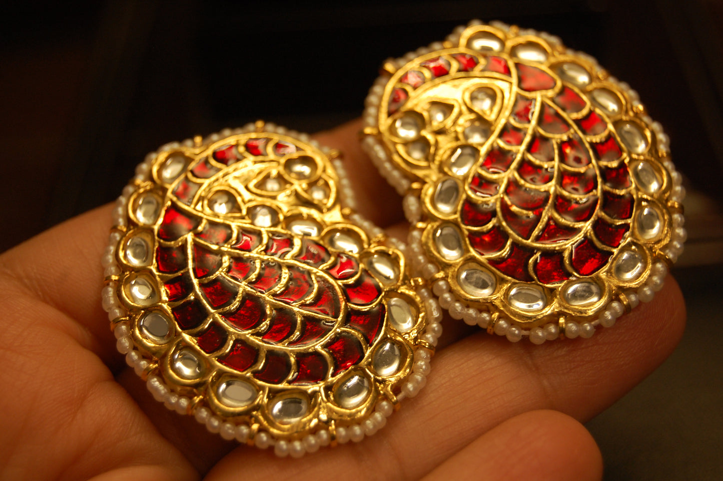 RED KUNDAN & MEENA PAISLEY EARRINGS