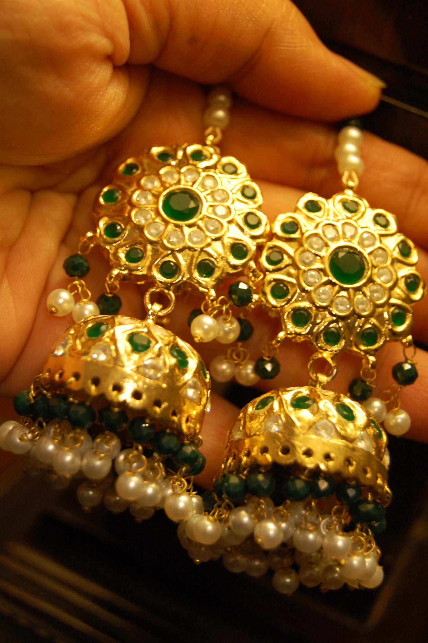 TRADITIONAL GREEN & KUNDAN JHUMKAS