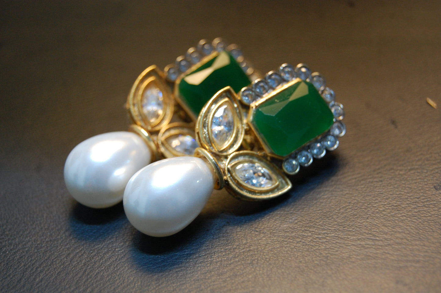 GREEN & ZIRCON WITH PEARLS EARRINGS