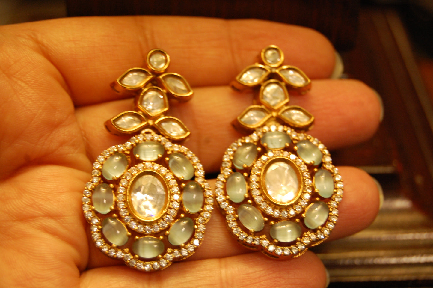 JADE GREEN POLKI KUNDAN EARRINGS