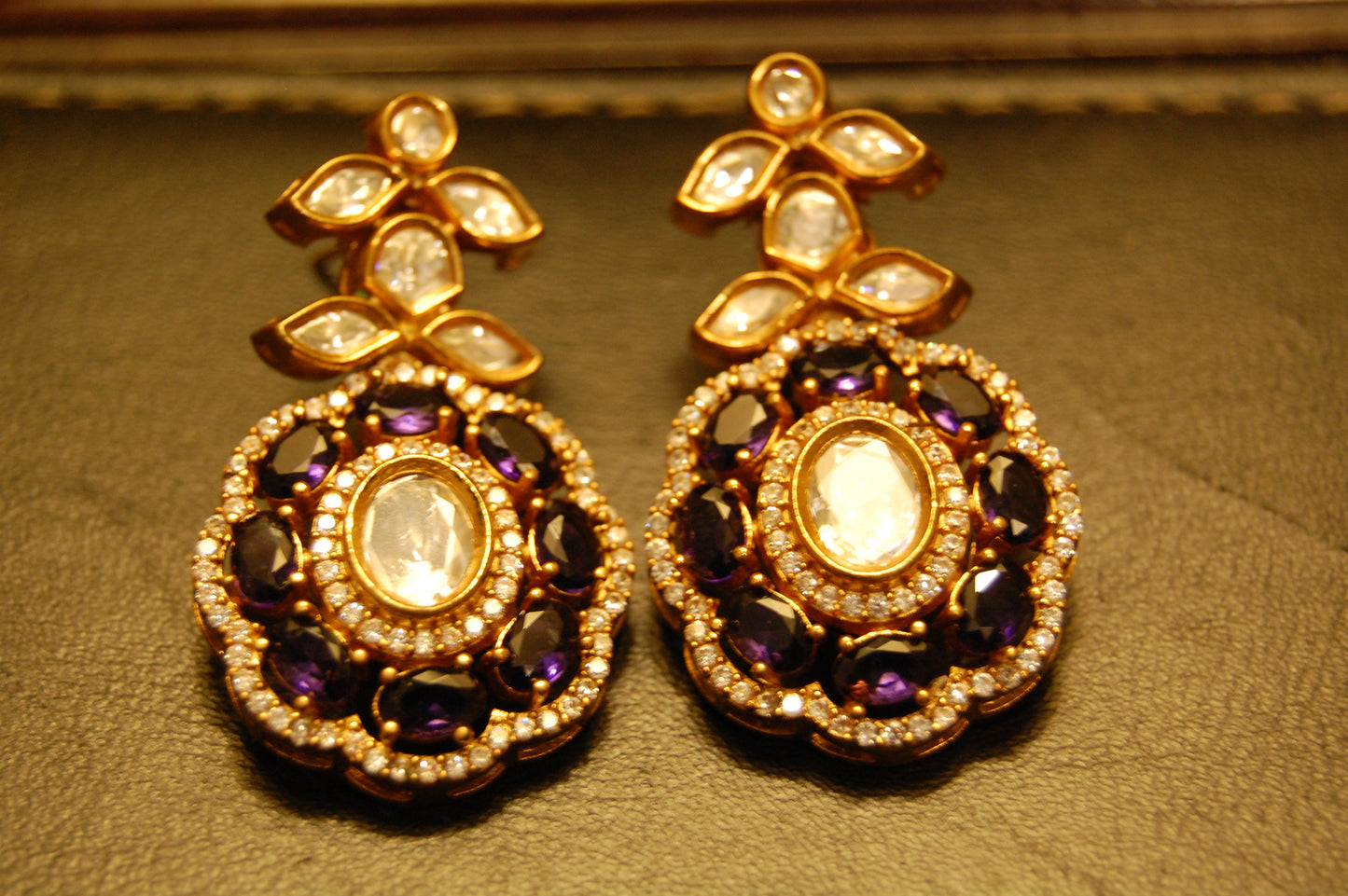 PURPLE AMETHYST POLKI KUNDAN EARRINGS