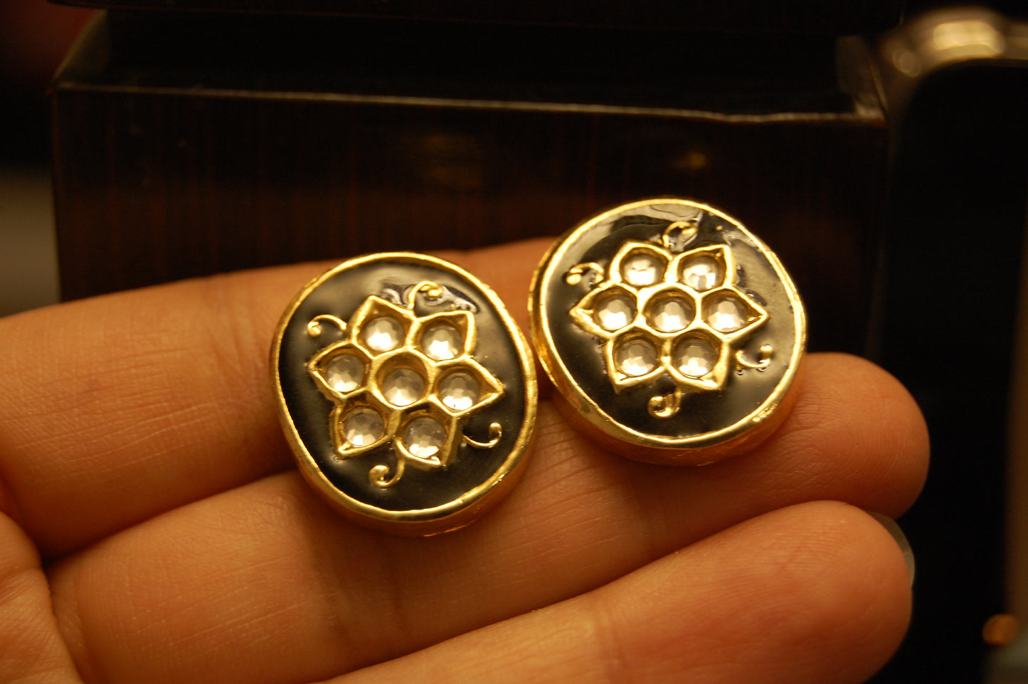 BLACK MEENA & KUNDAN EARRINGS