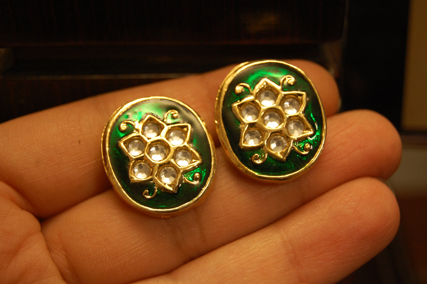 GREEN MEENA & KUNDAN EARRINGS