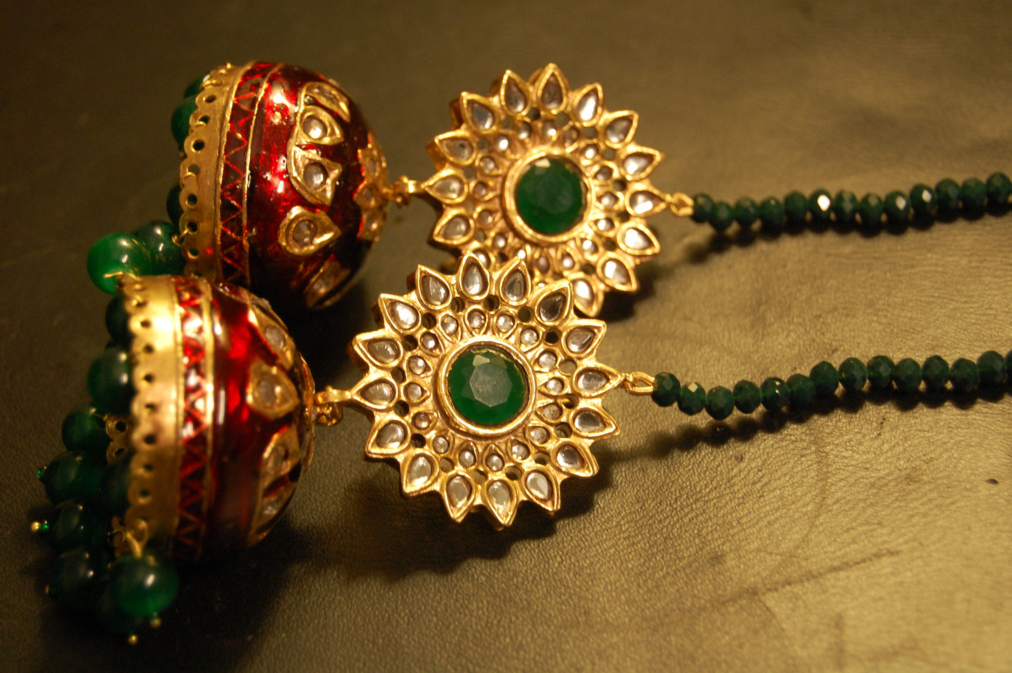 RED MEENA & GREEN KUNDAN JHUMKAS