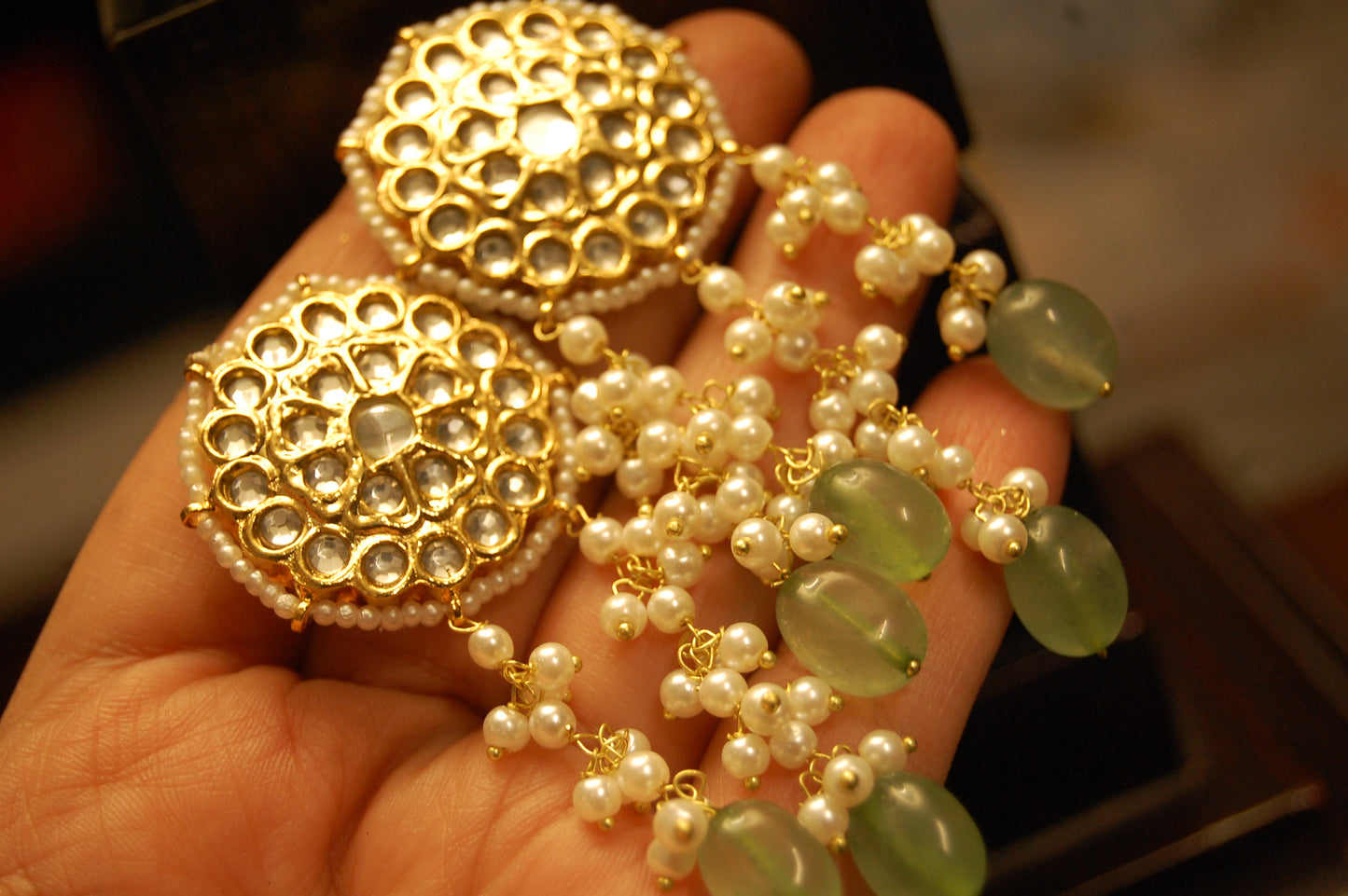 ELEGANT KUNDAN EARRINGS WITH JADE & PEARLS