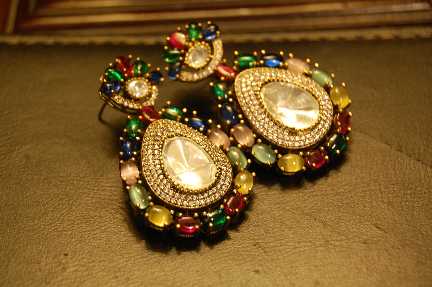 MULTI POLKI KUNDAN EARRINGS