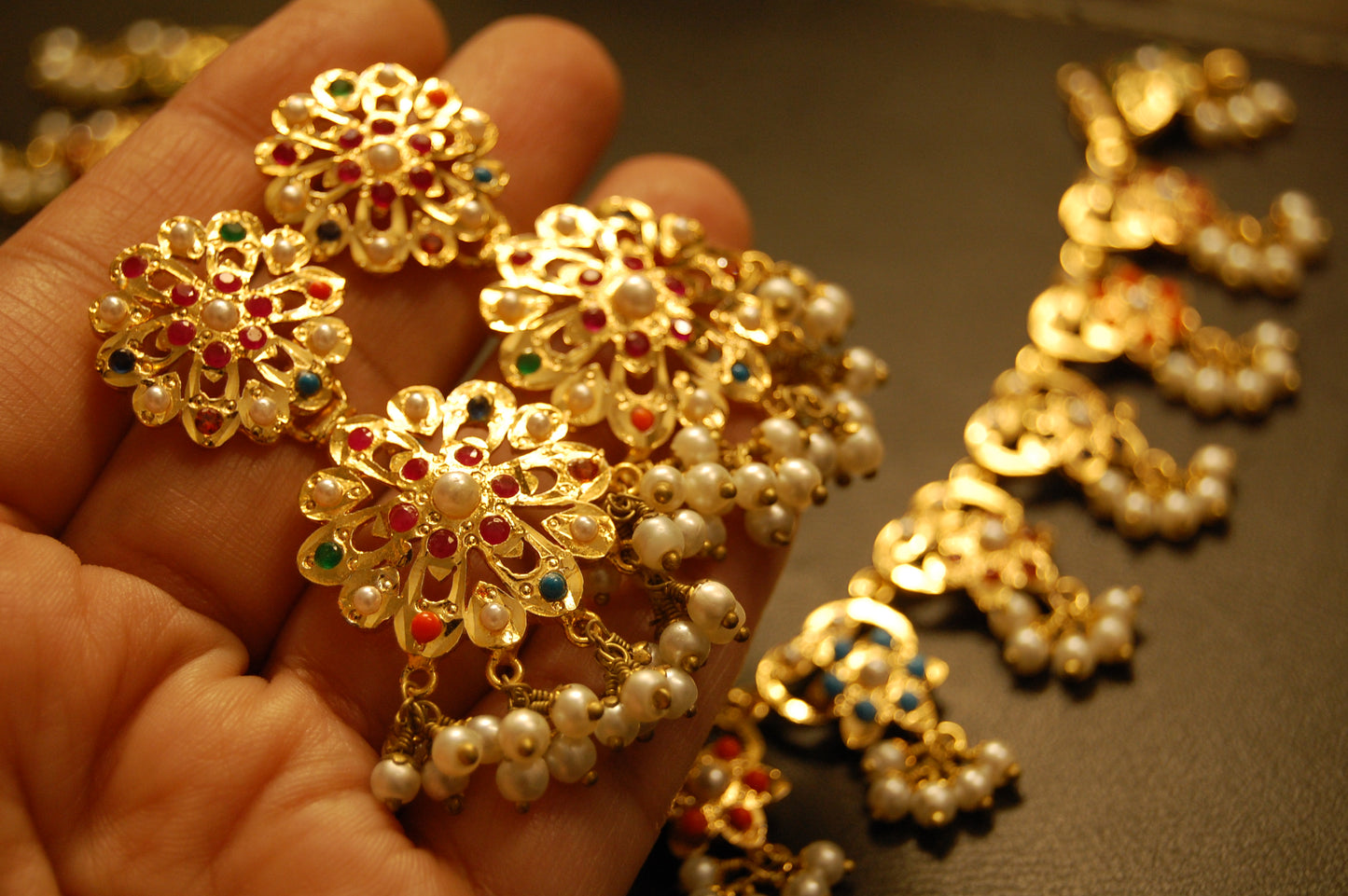 TRADITIONAL FLORAL NAURATAN EARRINGS