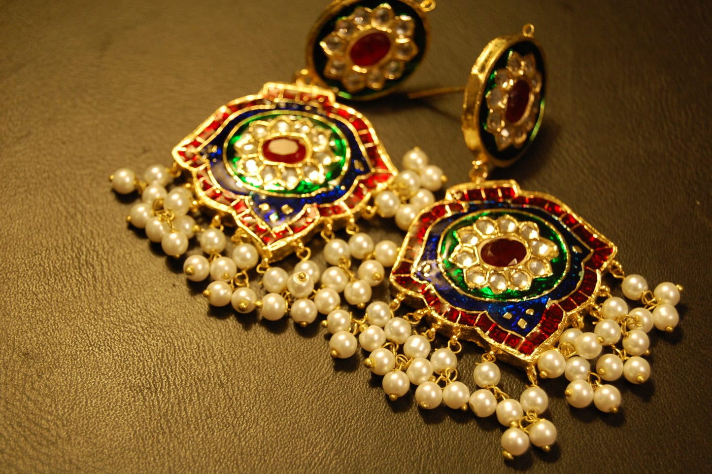 RED, GREEN & BLUE MEENA, KUNDAN EARRINGS
