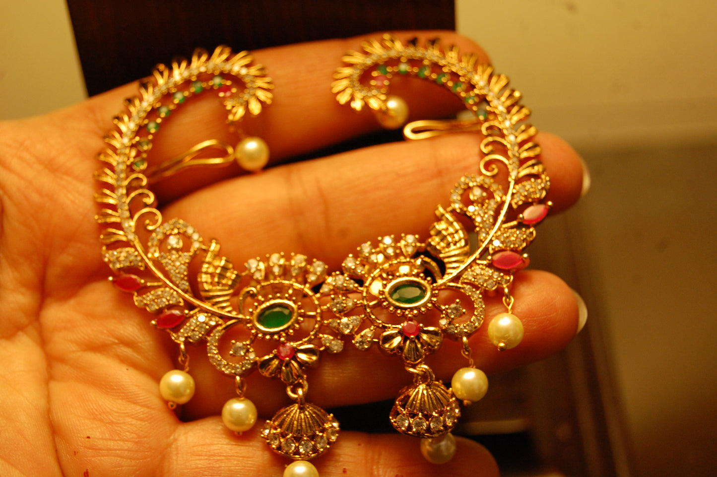 SOUTH INDIAN EARRINGS IN RED & GREEN