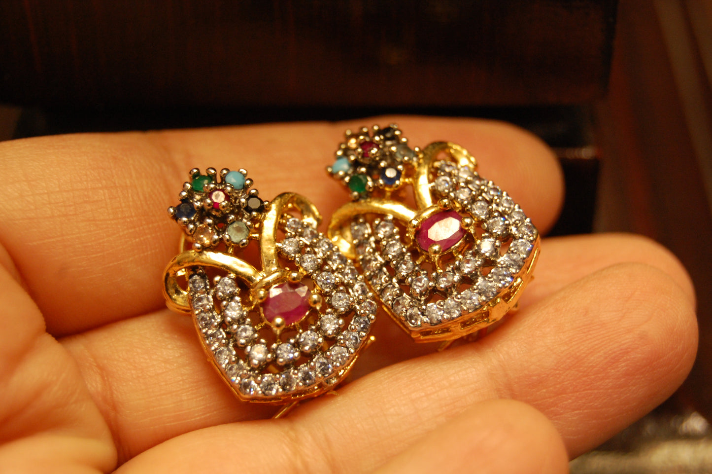 RED MULTI ZIRCON EARRINGS