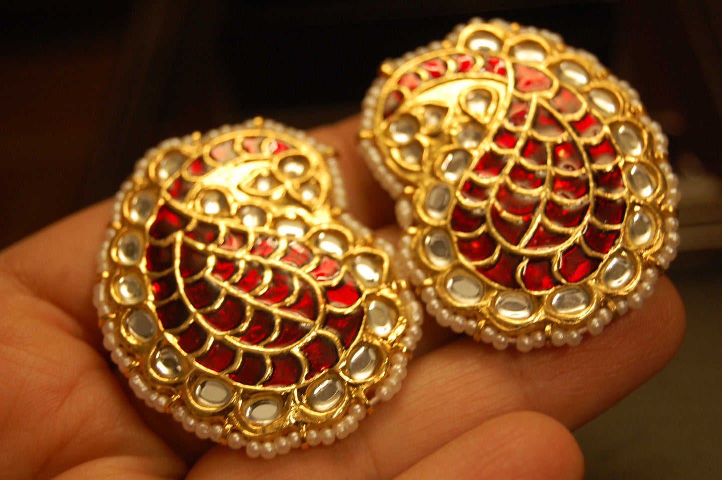 RED KUNDAN & MEENA PAISLEY EARRINGS