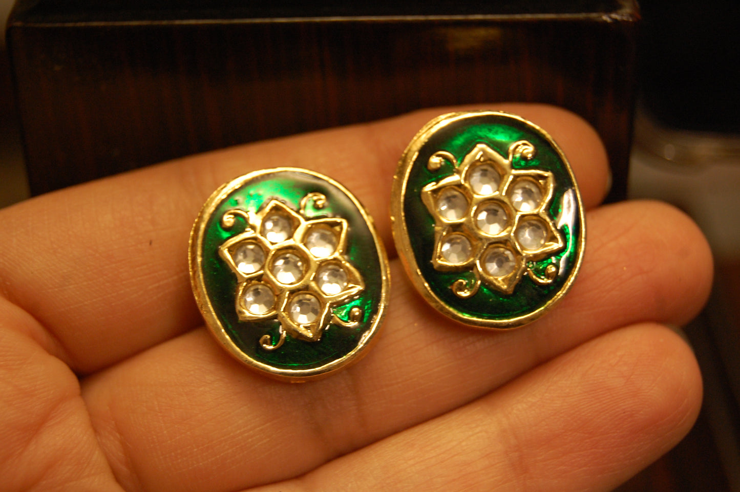 GREEN MEENA & KUNDAN EARRINGS