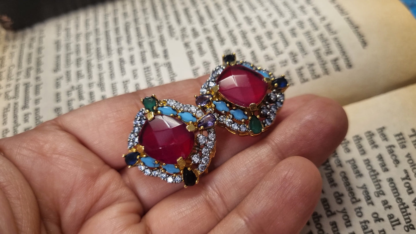 MULTI RED STONE EARRINGS