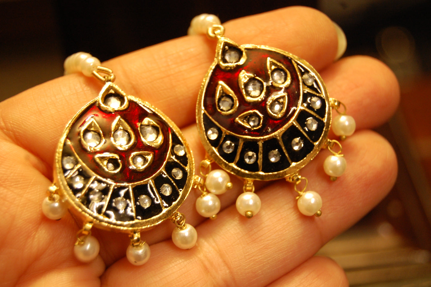 RED MEENA & KUNDAN EARRINGS
