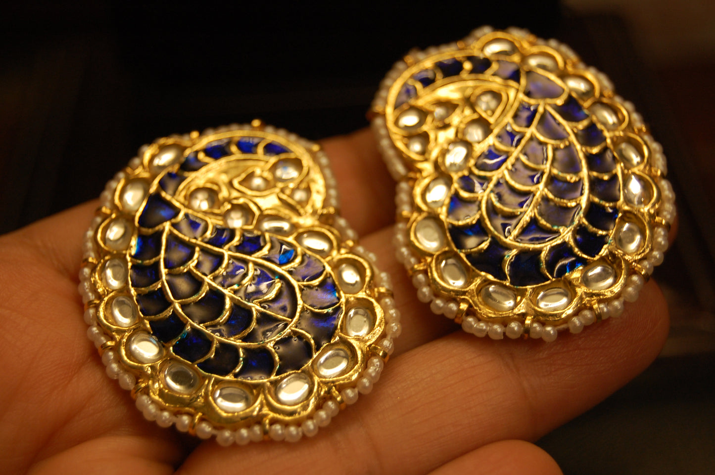 BLUE KUNDAN & MEENA PAISLEY EARRINGS