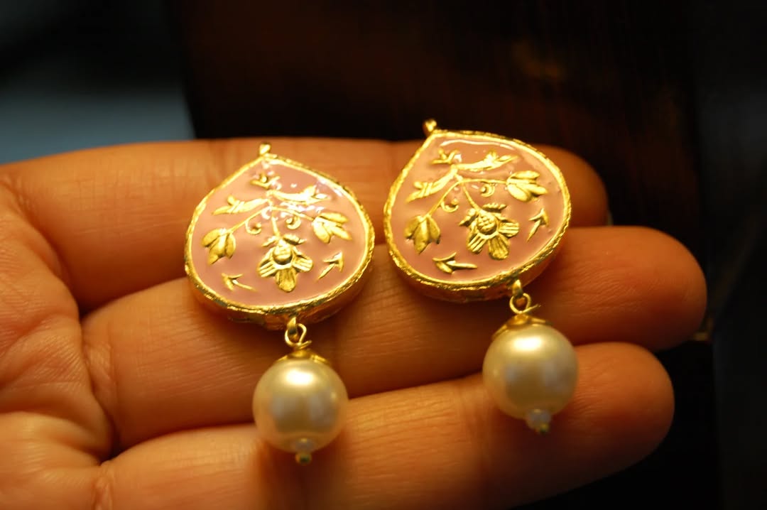 PINK MEENA EARRINGS