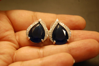 ELEGANT SAPPHIRE BLUE & ZIRCON EARRINGS