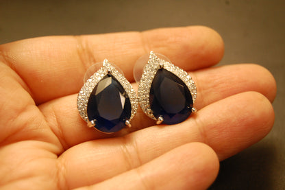 ELEGANT SAPPHIRE BLUE & ZIRCON EARRINGS