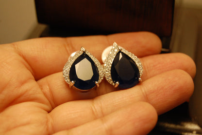 ELEGANT SAPPHIRE BLUE & ZIRCON EARRINGS