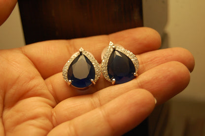 ELEGANT SAPPHIRE BLUE & ZIRCON EARRINGS