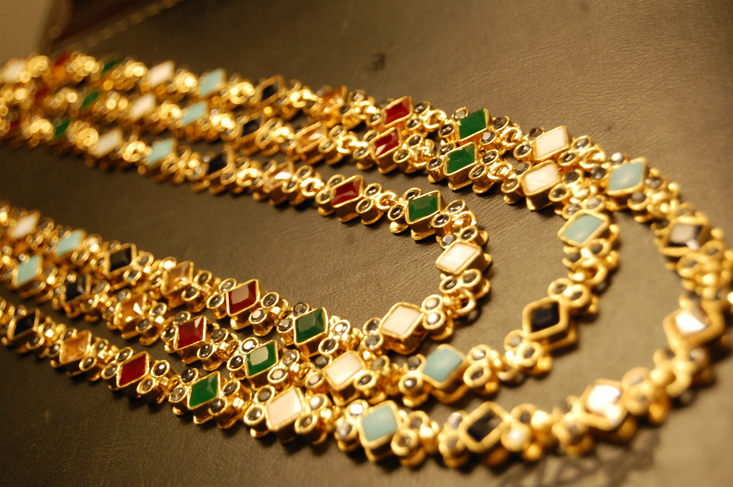 3 LAYERED MALA WITH MULTI STONES & KUNDAN