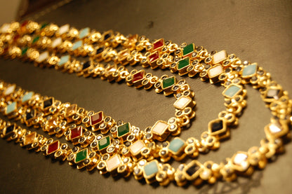 3 LAYERED MALA WITH MULTI STONES & KUNDAN