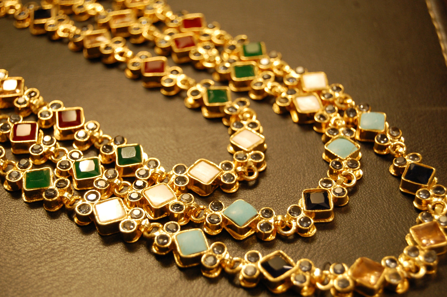 3 LAYERED MALA WITH MULTI STONES & KUNDAN