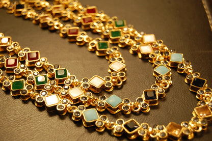 3 LAYERED MALA WITH MULTI STONES & KUNDAN