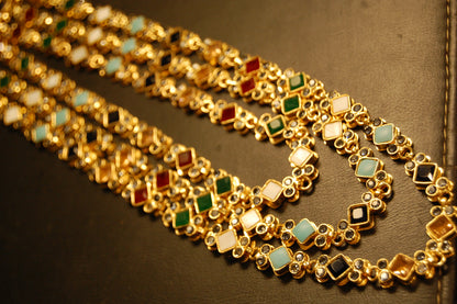 3 LAYERED MALA WITH MULTI STONES & KUNDAN