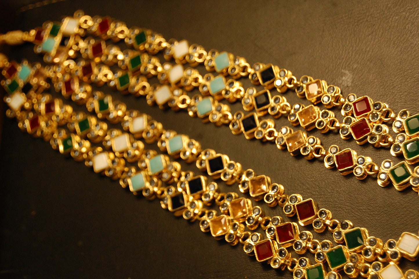 3 LAYERED MALA WITH MULTI STONES & KUNDAN