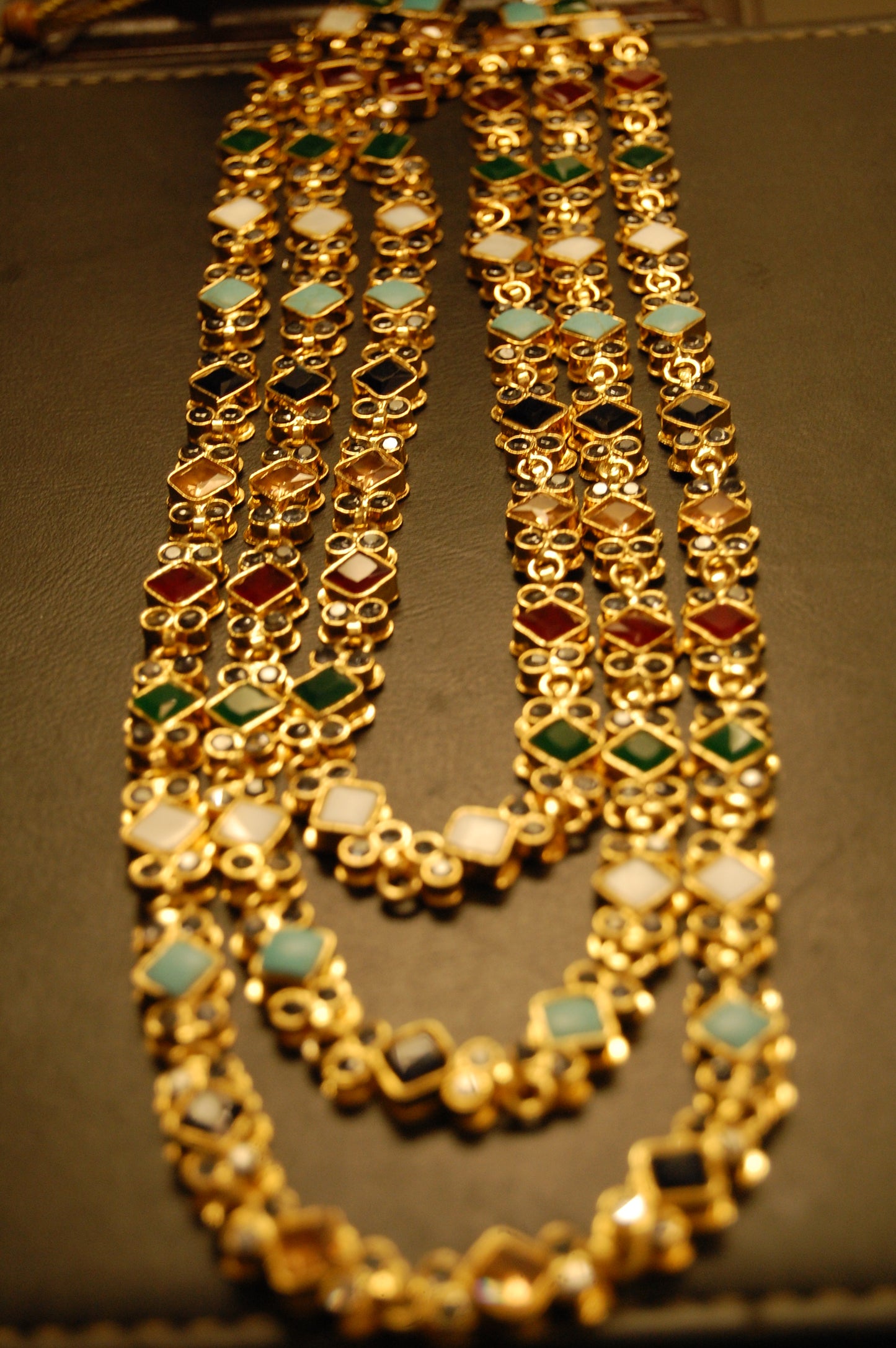 3 LAYERED MALA WITH MULTI STONES & KUNDAN