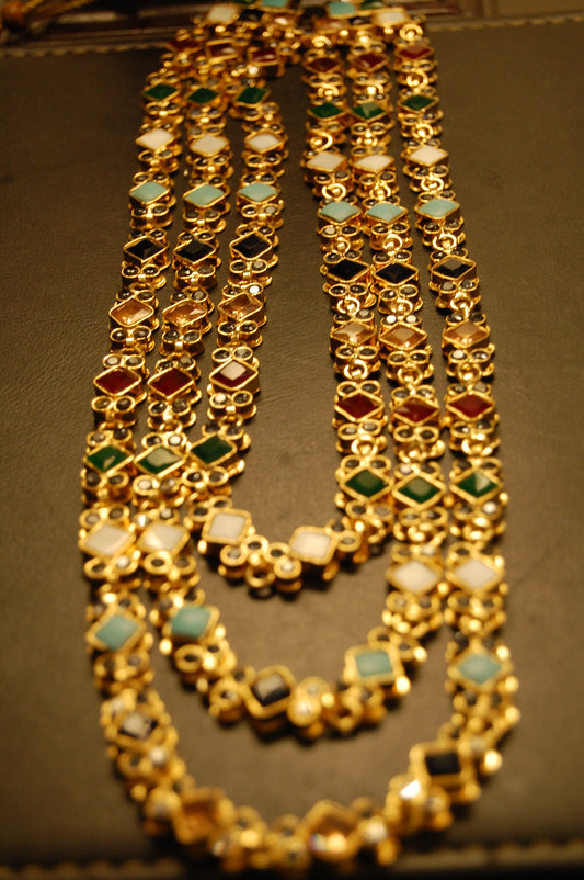 3 LAYERED MALA WITH MULTI STONES & KUNDAN