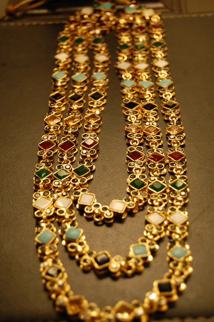 3 LAYERED MALA WITH MULTI STONES & KUNDAN