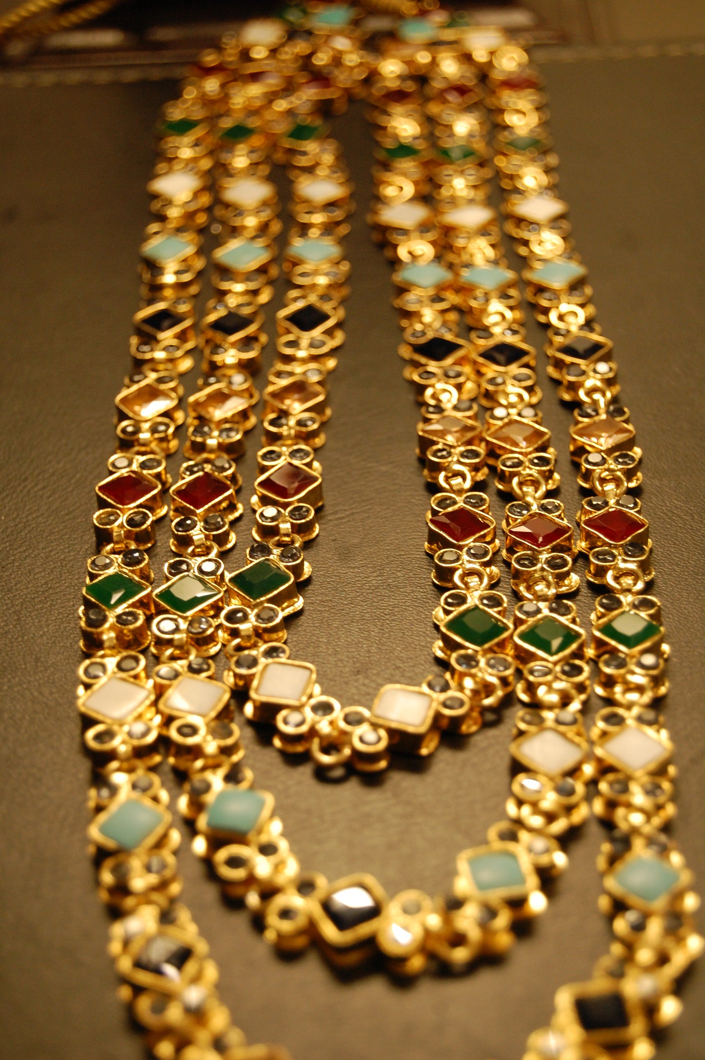 3 LAYERED MALA WITH MULTI STONES & KUNDAN