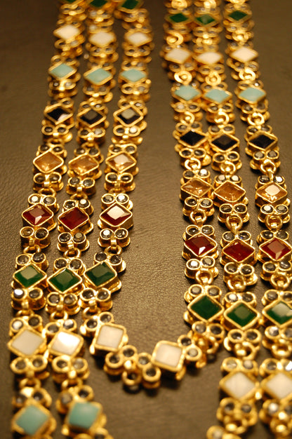 3 LAYERED MALA WITH MULTI STONES & KUNDAN