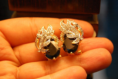 ZIRCON & BLACK STONE EARRINGS