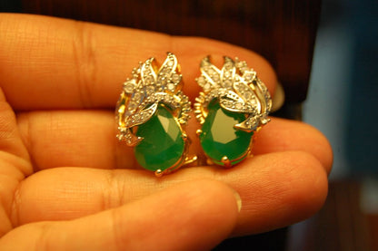 ZIRCON & GREEN STONE EARRINGS