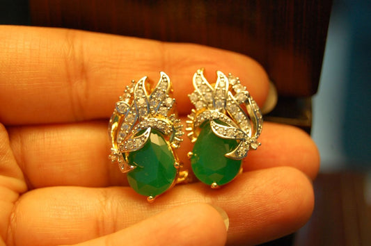 ZIRCON & GREEN STONE EARRINGS